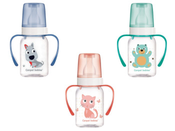 Пляшка 120 мл з малюнком і ручкою BPA FREE. Колекція Кольорова ферма. Canpol Babies 11/823