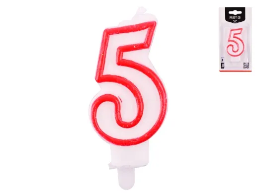 Свеча для торта цифра "5" декоративная, с красным кантом, 7см