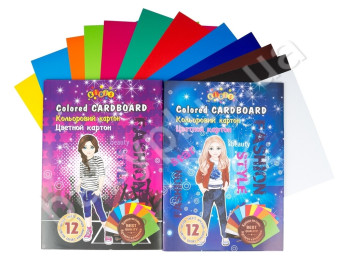 Картон кольоровий А4, 12 кольорів, SUPER MODEL, KIDIS 7830