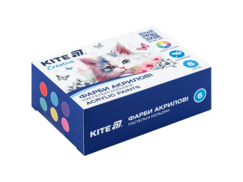 Краски акриловые 6 пастельных цветов, 20мл, Kite