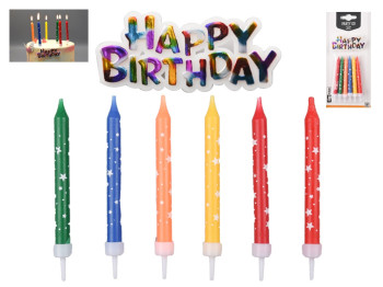 Набор свечей для торта с топингом "Happy Birthday", 9см, 12шт