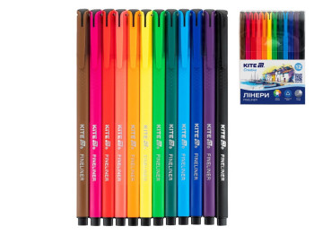 Линеры тонкие Kite Creative K-1164, 12 цветов, линия 0,4 мм, Kite