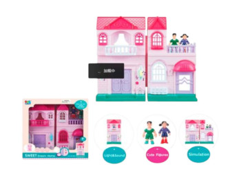 Кукольный домик со светом и звуком 16589, 25,5 см, мебель и 2 фигурки, BabyToys