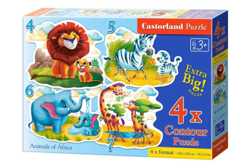 Пазлы Африканские животные, 4,5,6 и 7 элементов, Castorland