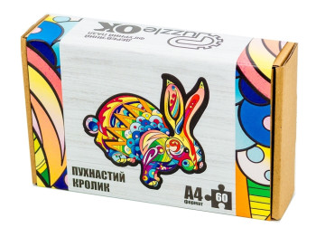 Фигурный деревянный пазл Пушистый кролик A4, в картонной упаковке, PuzzleOk