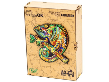 Фигурный деревянный пазл Хамелеон A3, в деревянной упаковке, PuzzleOk