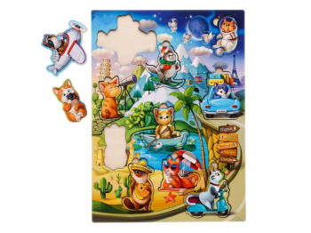 Сортер-вкладиш великий сортування Котики-2 з літачком 32,5×23,5 см, Ubumblesbees