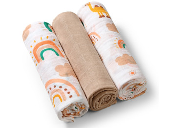 Пелюшки муслинові бавовняні кремові 3 шт. 70х70 см. BabyOno 348/08