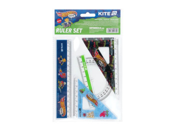 Набор: линейка 15 см, 2 косенка, транспортир, с принтом Hot Wheels Skate, Kite
