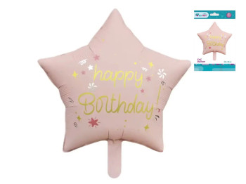 Фольгована повітряна кулька Happy Birthday у формі зірки, рожева, 48×48 см