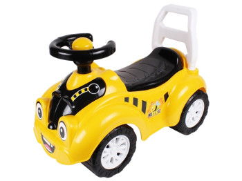Толокар Технок автомобіль жовтий з багажником під сидінням і кришкою капота