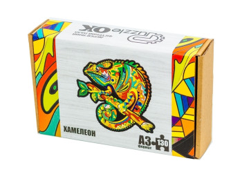 Фигурный деревянный пазл Хамелеон A3, в картонной упаковке, PuzzleOk