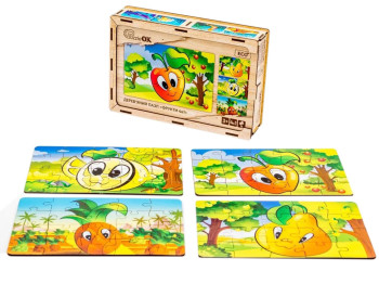 Деревянный пазл Фрукты 4в1, PuzzleOk