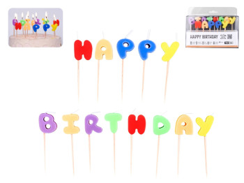 Набір свічок для торта “Happy Birthday”, 13 шт, різнокольорові
