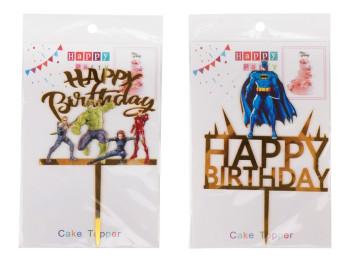 Топпер для торта "Happy Birthday" 8820-005, микс видов (цена за 1шт.)