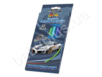 Набір пластикових кольорових олівців 12шт, Street racing, KIDIS 13319