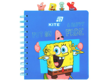 Блокнот с разделителями SpongeBob SquarePants, 80 листов, клетка, пластиковая обложка, Kite