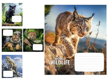 Зошит у лінію 24 аркуші, Wildlife, 5 видів, Школярик 024-3679L (ціна 1шт)
