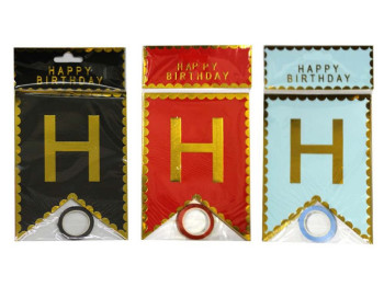Растяжка праздничная флажке Happy Birthday с золотом и контуром, 16,5×11,5 см