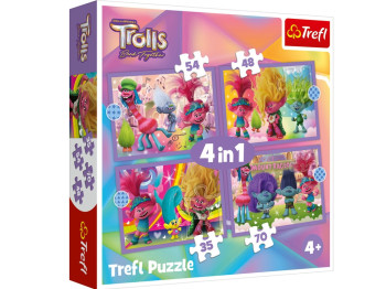 Пазлы 4в1 Приключения цветных Троллей, Trefl