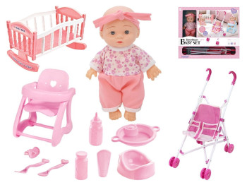 Лялька Sweetheart Baby Set, 22 см, з коляскою, ліжечком та стільчиком
