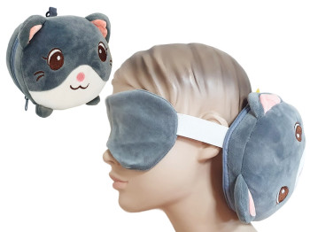 Подушка з маскою дорожня під шию Kitty 25х7см