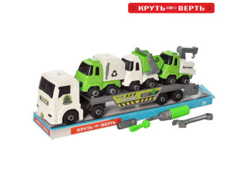 Конструктор на шурупах з трейлером Metr+ KB 067, 44 см, машинки 3 шт., BabyToys