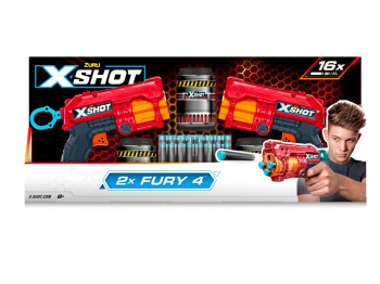 Быстрострельный игрушечный бластер X-Shot Red EXCEL FURY 4 2 PK. 3 банка, 16 патронов. Zuru 36329R