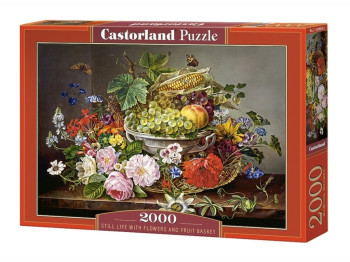 Пазлы Натюрморт с цветами и корзиной с фруктами, 2000 элементов, Castorland