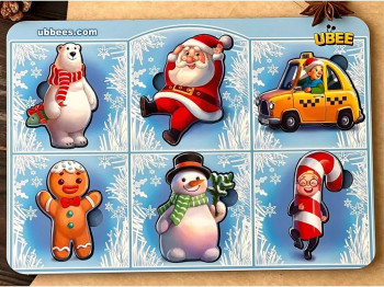 Пазл-вкладиш дерев’яний Новорічні з фоном 6 шт Santa Claus, Ubumblesbees