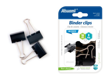 Зажим для бумаги Binder 19 мм, 8 шт, черный