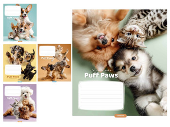 Зошит учнівський "Puff Paws", 12 аркушів, у лінію, ВД-лак, 5 видів (ціна за 1шт), Школярик