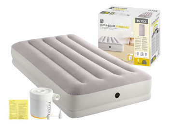 Надувной матрас Intex 64177, USB 5В, 2A, наружный насос, 191×99×30см, цвет серый