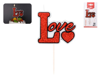 Свеча для торта "Love", глитер, 11,5см