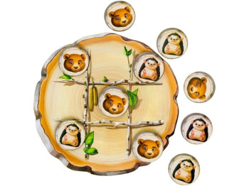Настольная игра крестики-нолики Ёжик и Медведь, диаметр 15,5 см, Ubumblesbees