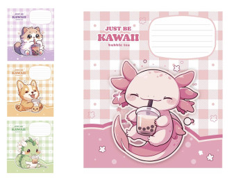 Зошит учнівський у клітинку "Just be kawaii", 12 аркушів, глiтер, Школярик 012-3480K