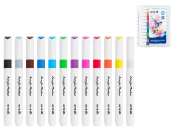 Маркеры акриловые Jumbo Kite Creative, 12 цветов
