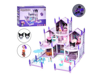Дом для кукол со светом GJJ-029 KR, 3 этажа, 45 см, мебель и фигурки, BabyToys