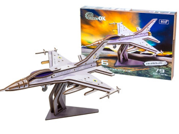 Деревянный 3D конструктор F16, 79 детатей, PuzzleOK Puz-26913