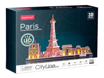 Тривимірна головоломка-конструктор CITY LINE З LED ПІДСВІТКОЮ ПАРИЖ. Cubic Fun L525h