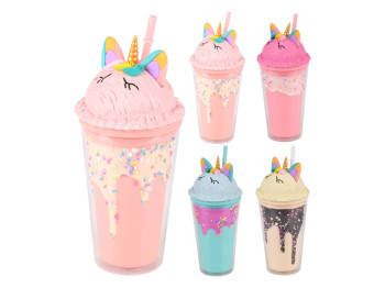 Склянка з кришкою та трубочкою "Unicorn" 450 мл, пластикова, 4 види, R100194, Stenson