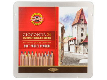 Карандаши пастельные художественные Gioconda 24 цвета, деревянные, в металлической упаковке, Koh-I-N
