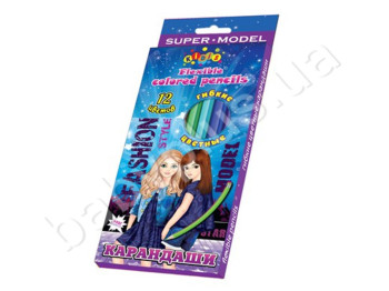 Набір пластикових кольорових олівців 12шт, Super model, KIDIS 13320
