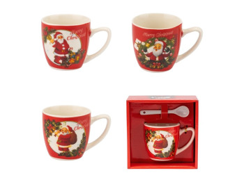 Кружка з ложечкою Happy Santa, 180 мл, святковий дизайн,3 види (ціна за 1шт)