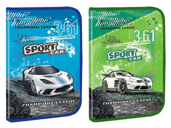 Папка А4 на блискавці пластикова з глітером Sport Car, KIDIS 7159