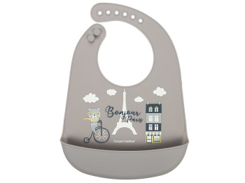 Слинявчик силіконовий Bonjour Paris з кишенею, бежевий, 74/027_BEI, Canpol Babies