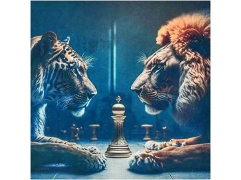 Алмазна картина Тигр з левом 30х30 см, Strateg