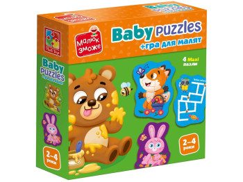 Гра розвиваючі картонні пазли з грою, Лісові звірі, Vladi Toys