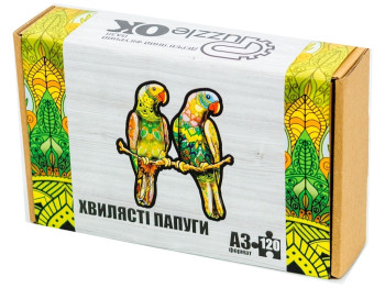 Фигурный деревянный пазл Волнистые попугаи A3 в картонной упаковке, PuzzleOk
