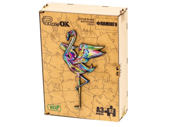 Фигурный деревянный пазл Фламинго A3, в деревянной упаковке, PuzzleOk